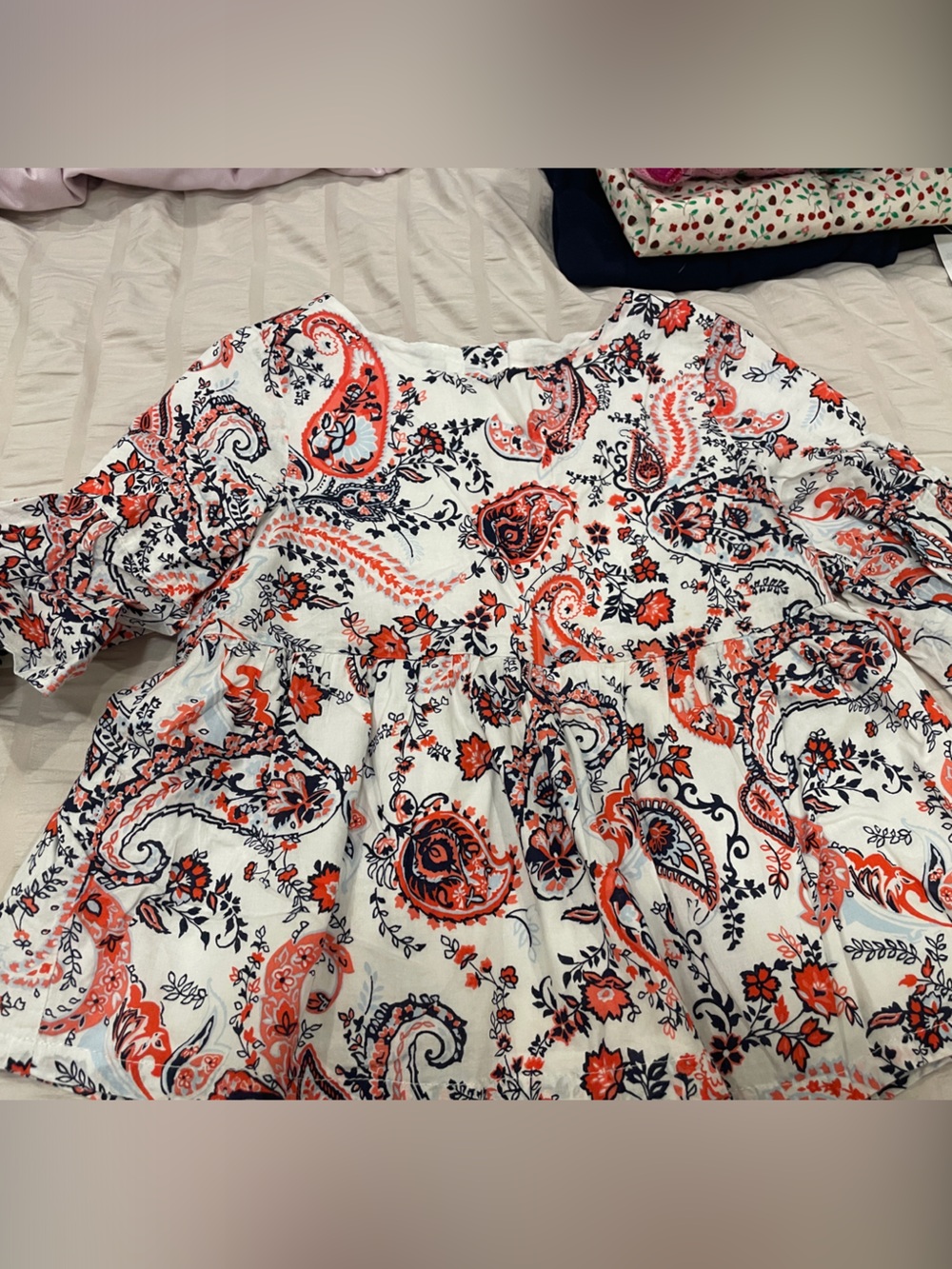 Janie and Jack  Blouse with Coral and Navy Paisley Print
